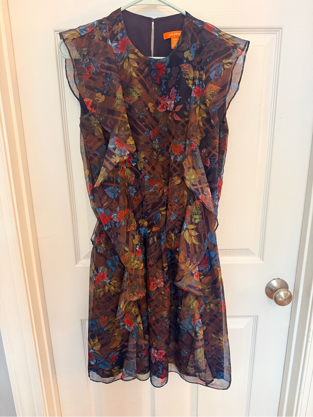 Joe Fresh Brown Floral Ruffle Sleeveless Dress